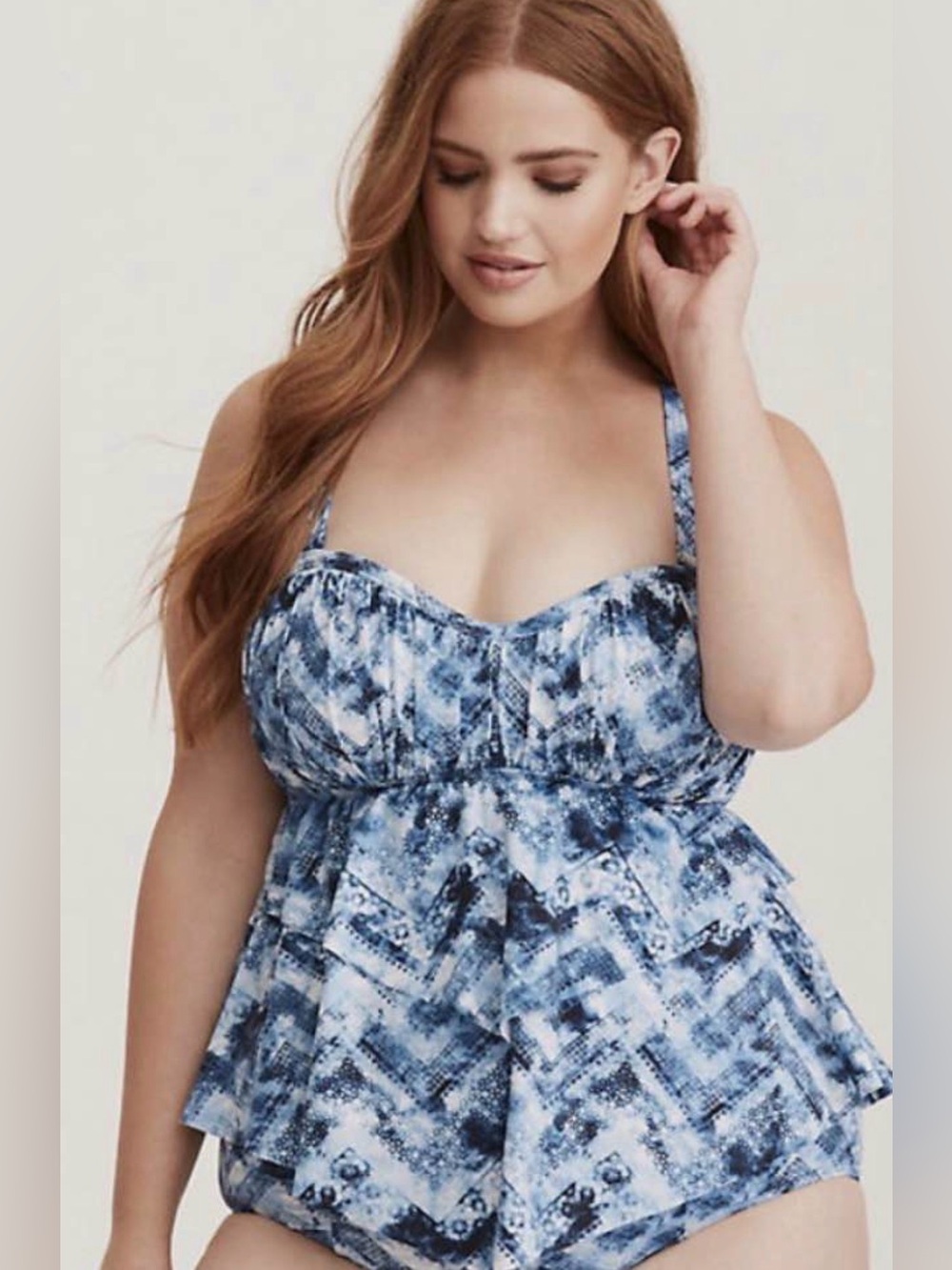 Size 12- TORRID blue tie-dye tankini TOP only/ new with tags